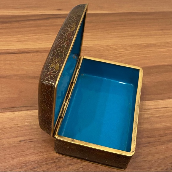 Vintage Chinese Cloisonne Brown Enamel Floral Hinged Trinket Box - Picture 7 of 16